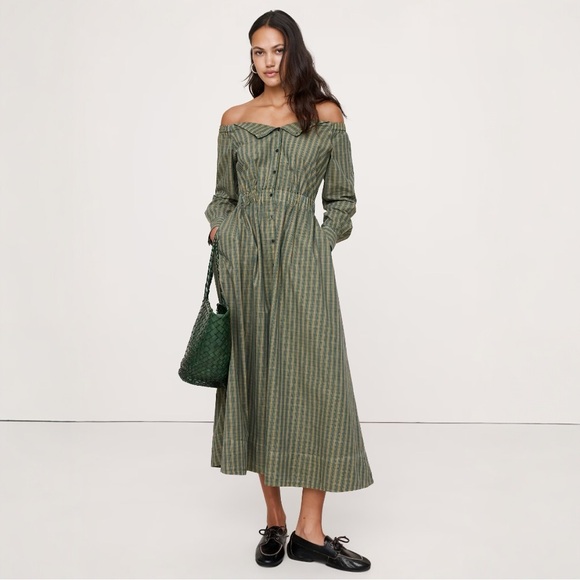 Banana Republic Dresses & Skirts - NWT Banana Republic Cotton Poplin Off The Shoulder Maxi Shirt Dress